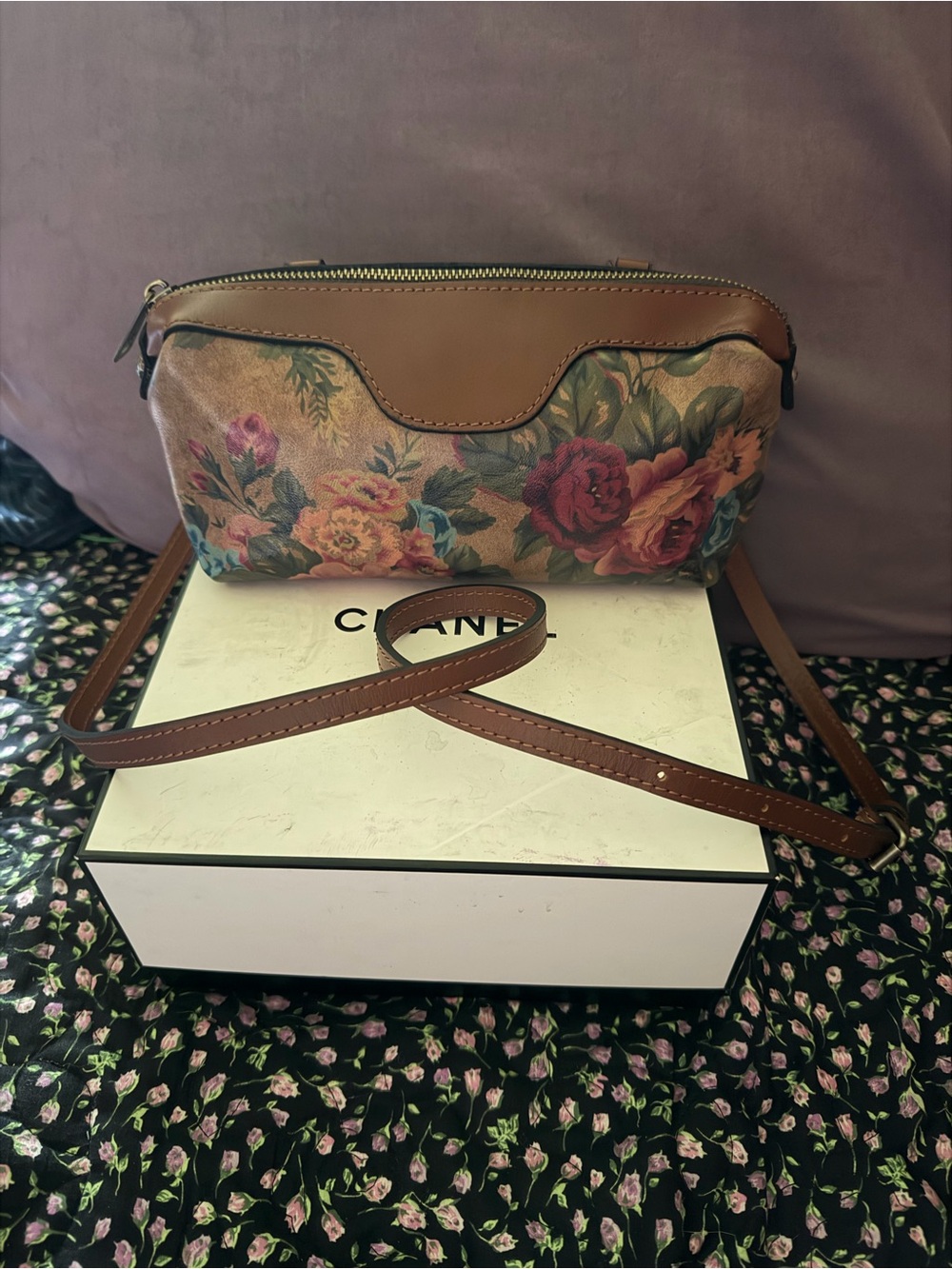 Patricia Nash Brown Floral Leather Crossbody